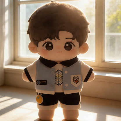 Streetwear Baseball Jacket Set - Light Blue, Black & White Outfit with Charm for 20cm Plush Dolls
