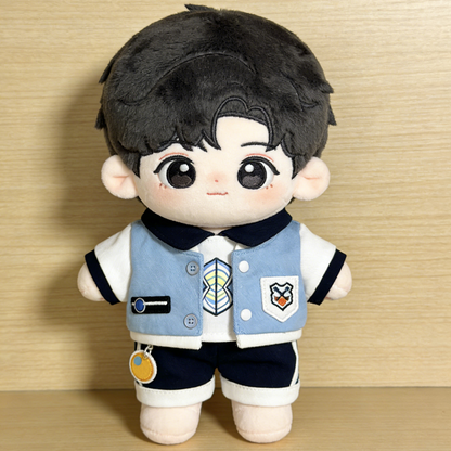Streetwear Baseball Jacket Set - Light Blue, Black & White Outfit with Charm for 20cm Plush Dolls