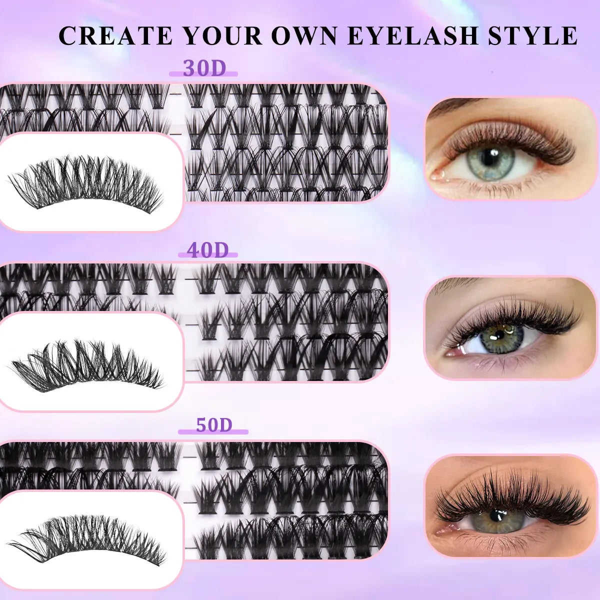 10 Styles Lash Clusters Kit DIY Lash Extension Kit – Fluffy D Curl Cluster Lashes for Salon-Style Volume at Home